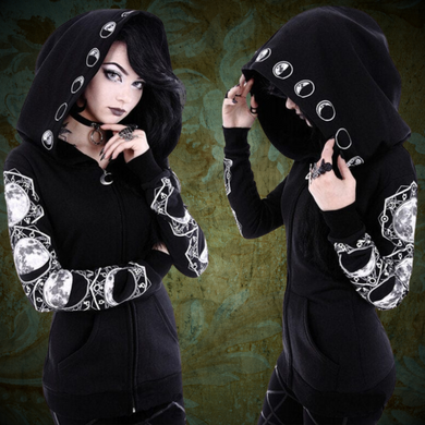 Free Thinker Project Sweatshirt Hooded Sweatshirt with Moon Phase Zip Up Front Witchcraft Supplies