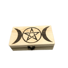 Load image into Gallery viewer, FreeThinkerProject Storage Box Triple Moon Wood Storage Box Witchcraft Supplies
